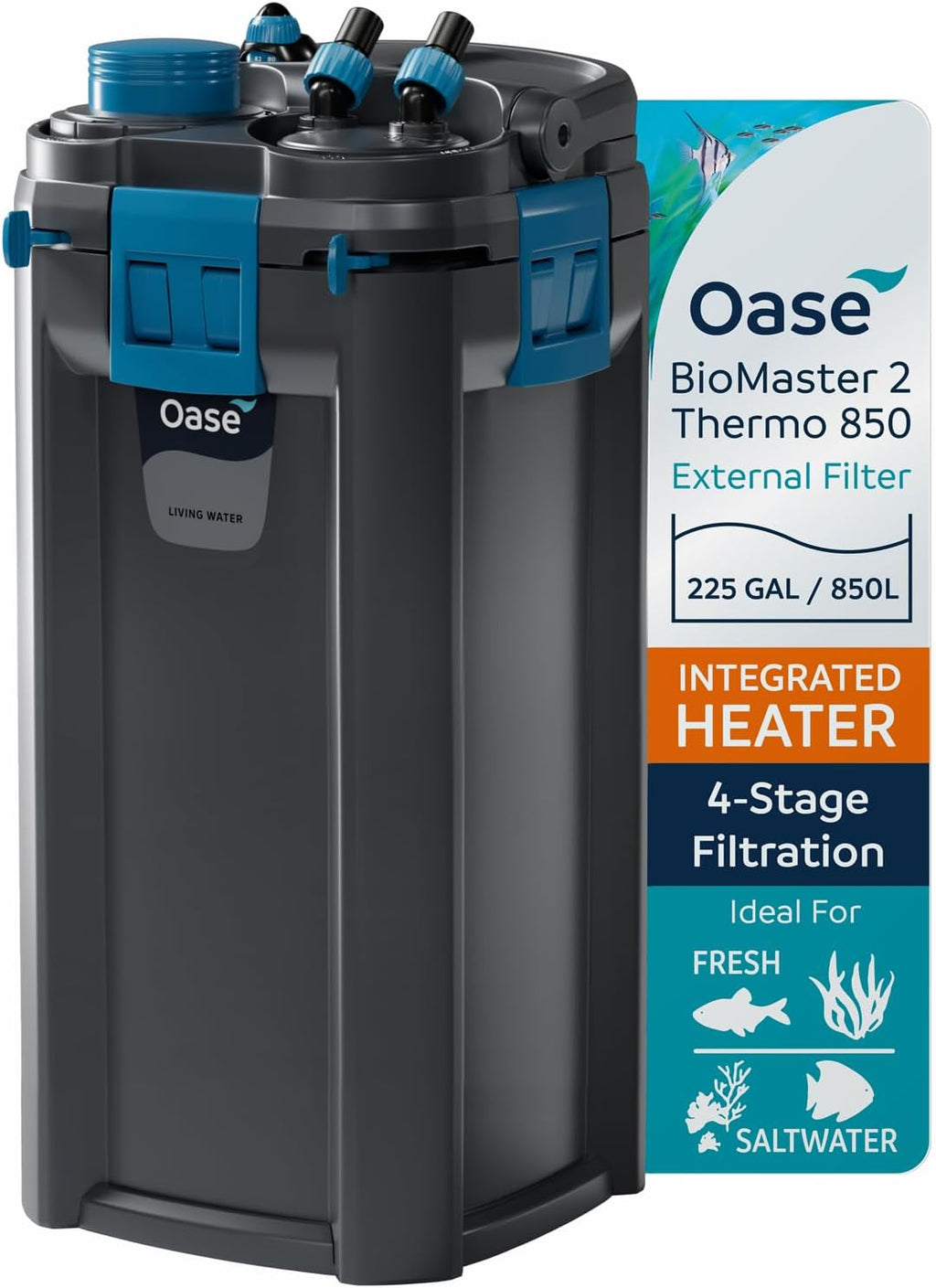 OASE BioMaster 2 Thermo 850 Canister Filter for Aquariums – External Aquarium Filter with Built-in Heater – EasyClean Pre-Filter, Quiet Operation – Freshwater & Saltwater, Up to 225 Gallons