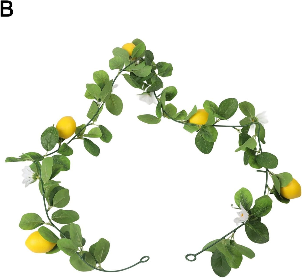 Artificial Lemon Vine Green Plant for Air Conditioning Pipe Decoration, 170-200cm Faux Grapevine with Lemons and Flowers, Versatile Indoor Outdoor Decor for Windows, Doors, Parties
