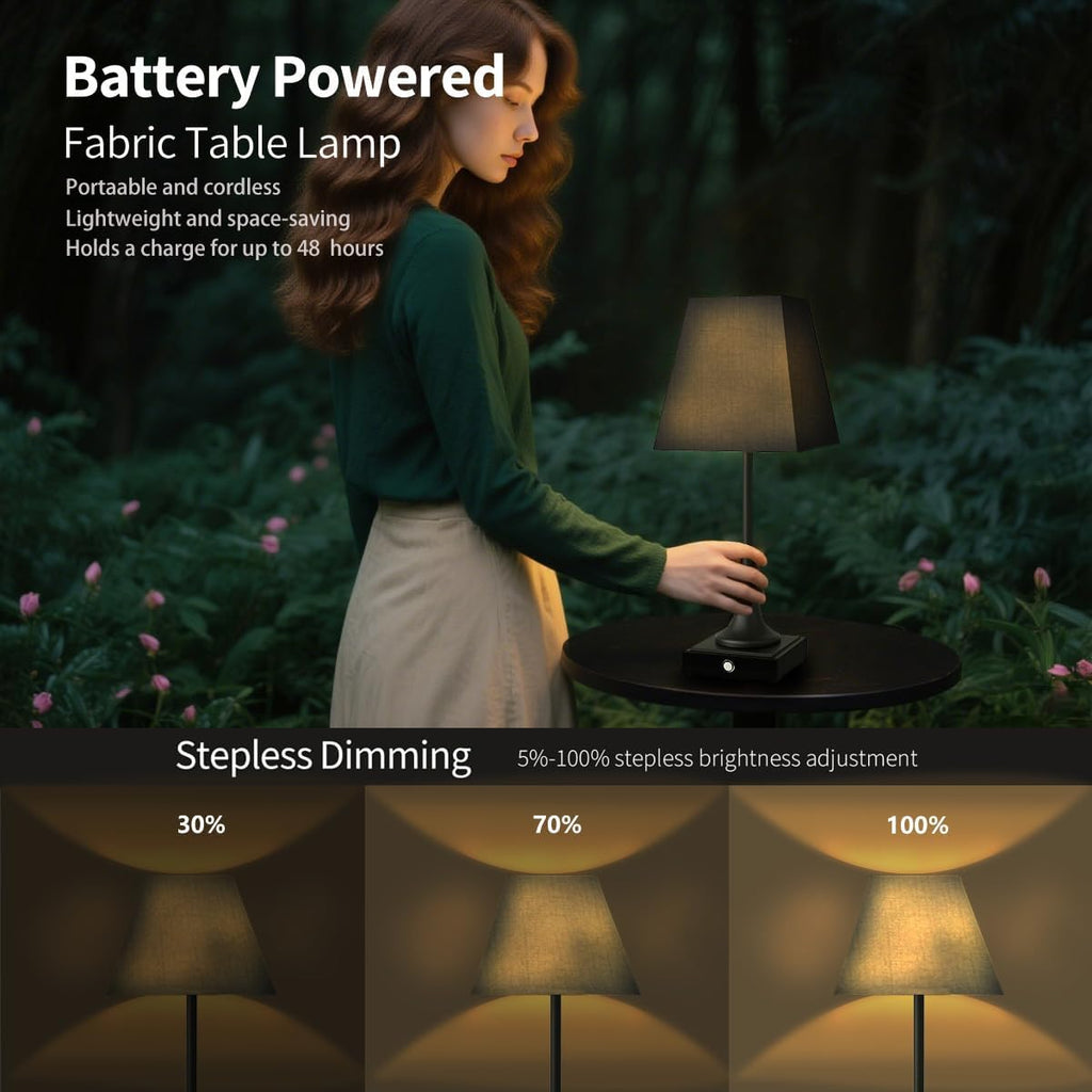 Rechargeable LED Table Lamps with Stepless Touch Control,Black Cordless Lamp for Living Room&Bedside&Patio&Shower,Small Desk Lamp(6000mAH Battery),2 Pack for Home Decor,Best Gifts for Family