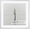 12x12 Metal Picture Frame with 10x10 Mat, Brushed Aluminum Finish, Attached Hanging Hardware, and Tempered Glass Front - Versatile Vertical or Horizontal Wall Display Frames Set of 1 - Sliver