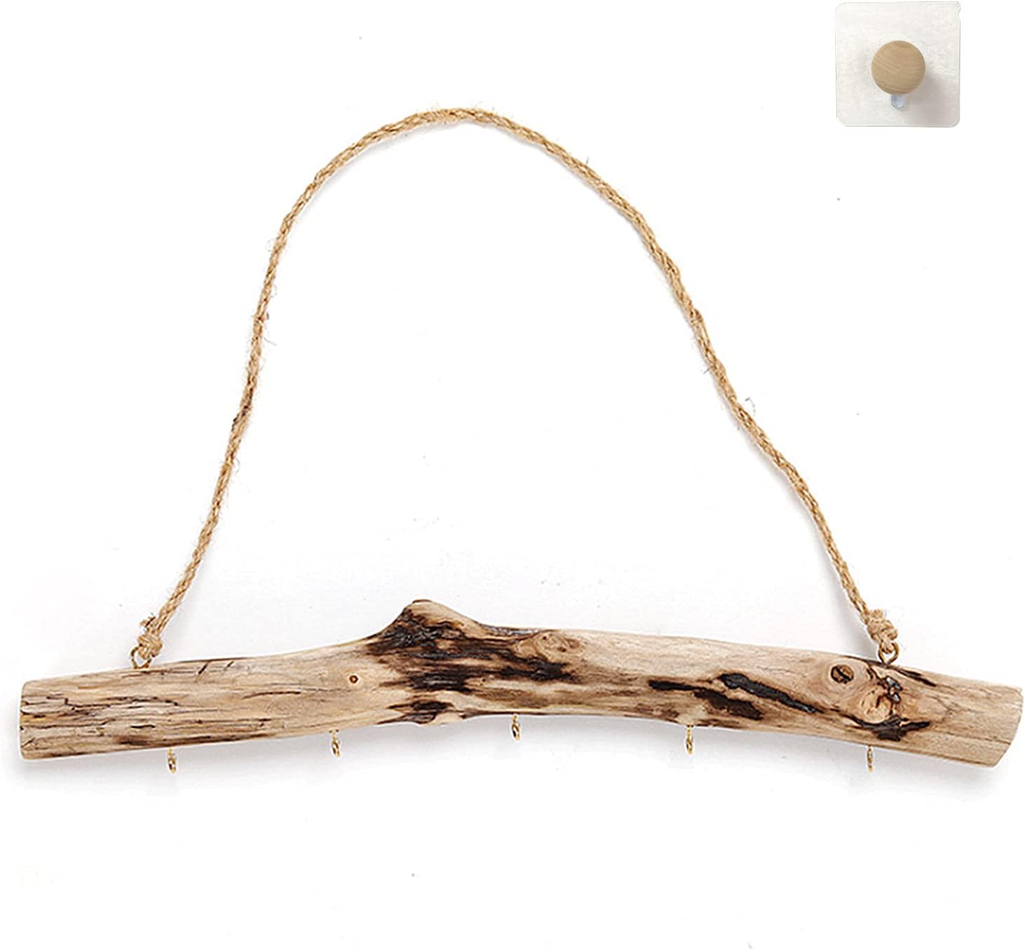 HLQHXWHZT Driftwood for Crafts Natural Driftwood Decorative Branches Home Wall Hanging Decor Jewelry Organizers with 5 Hooks (15 Inch)