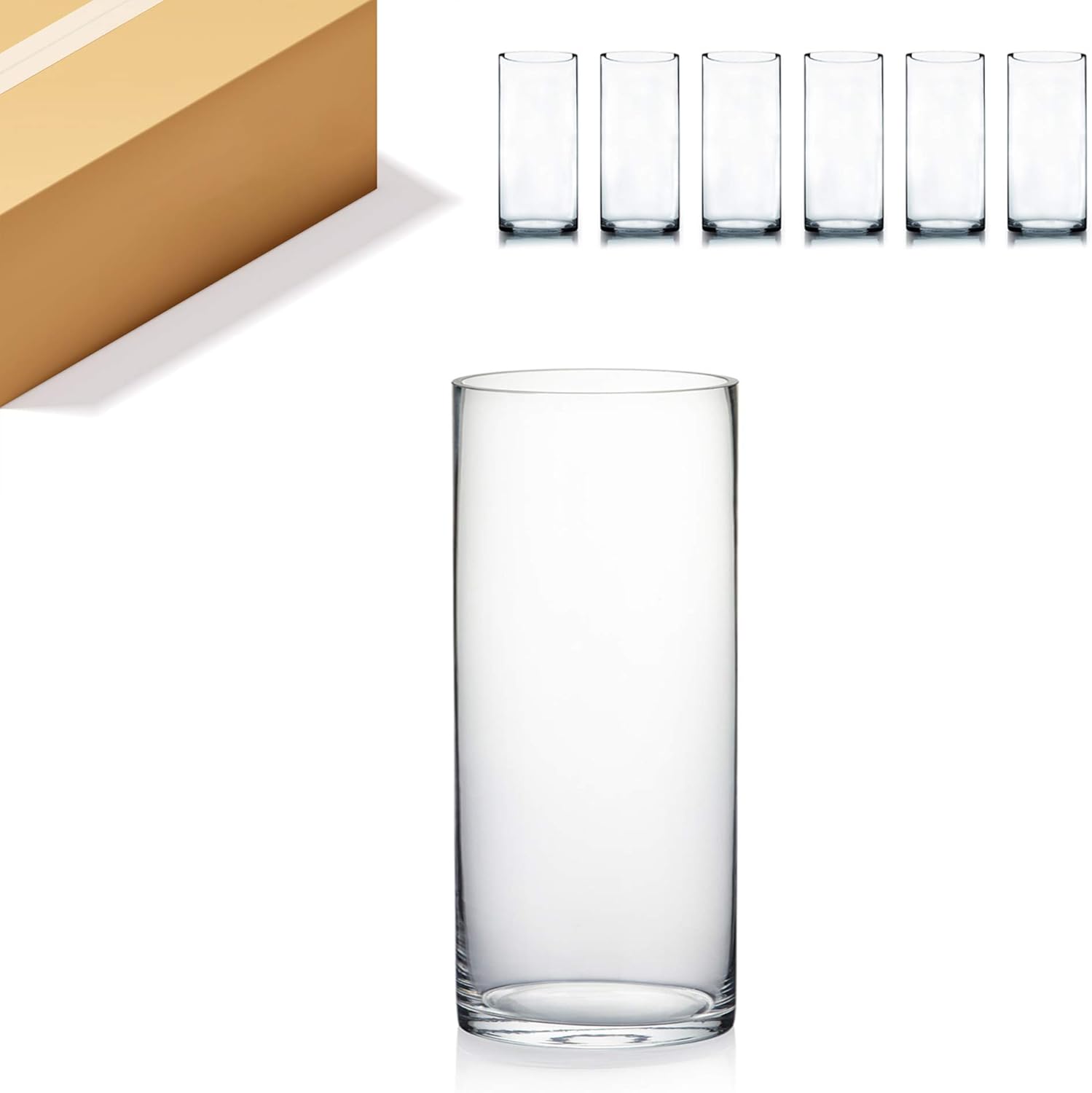 WGV Cylinder Vase Bulk, Width 6", Height 14", Clear Glass Container Terrarium Candle Holder for Wedding Centerpiece, Party Event, Home Decor, 6 Pieces