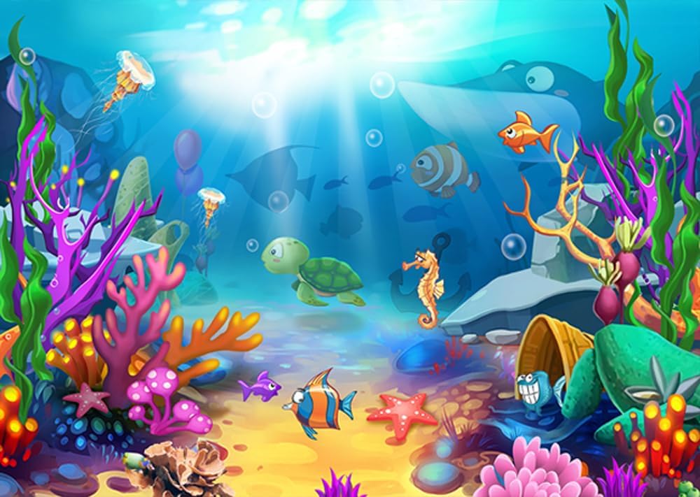 LTLYH (7x5 Under The Sea Photography Backdrop Aquarium Underwater World Tropical Fish Coral Reef Background Mermaid Birthday Baby Shower Ocean Party Decorations Photo Banner Props 280