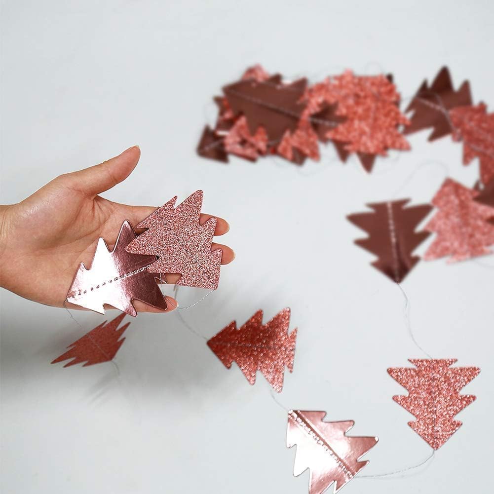 Cheerland Rose Gold Tree Garland Christmas Streamer Woodland Theme Party Decoration Xmas Hanging Backdrop Tree Banner Decor for Winter Birthday Party Christmas New Year Decorations