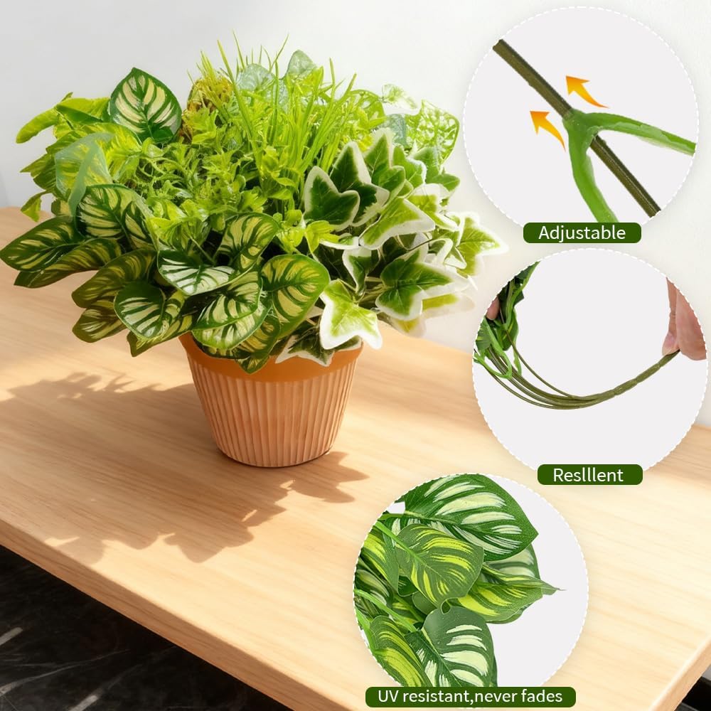 Artificial Plants Outdoor 10 Bundles(Artificial Greenery Fake Plants, Large Bunches Faux Plants with Stems and Plastic Leaves, Outdoor Bushes for Patio Front Porch Yard Garden Decor)