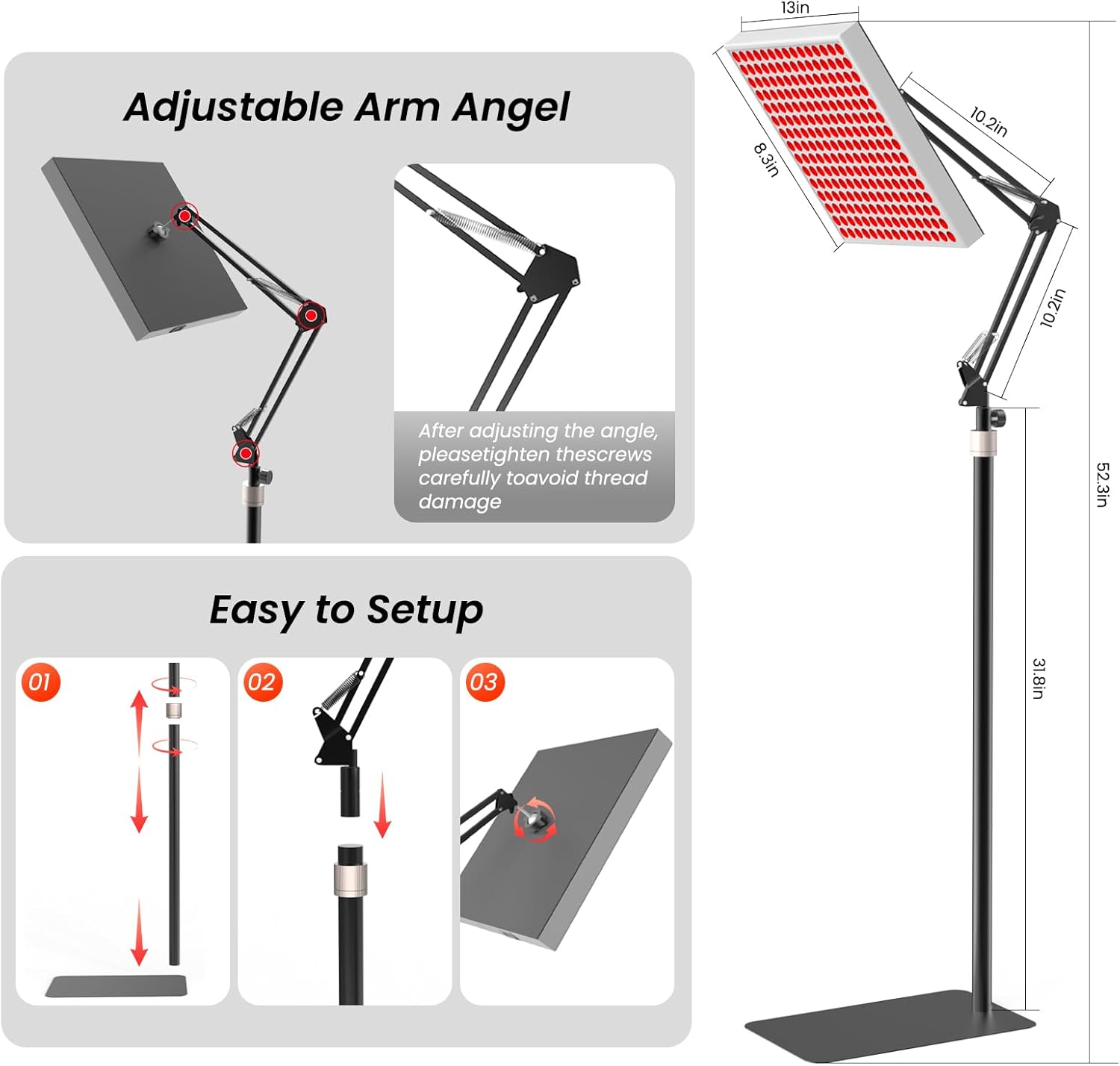 Red Light Therapy for Body Face, Infrared Light Therapy with Stand, Red Lights Therapy Lamp Panel, LED 660nm 850nm Near Infrared Red Light with Adjustable Stand,Best Gift for Christmas