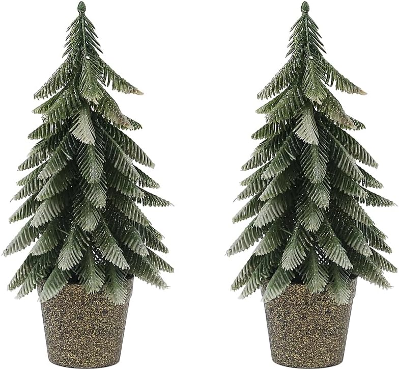 Mini Artificial Pine Trees in Decorative Pots, 2 Pack M Size Small Christmas Tree, Green Holiday Tabletop Christmas Trees Christmas Decorations for Bedroom Xmas Gifts (M)