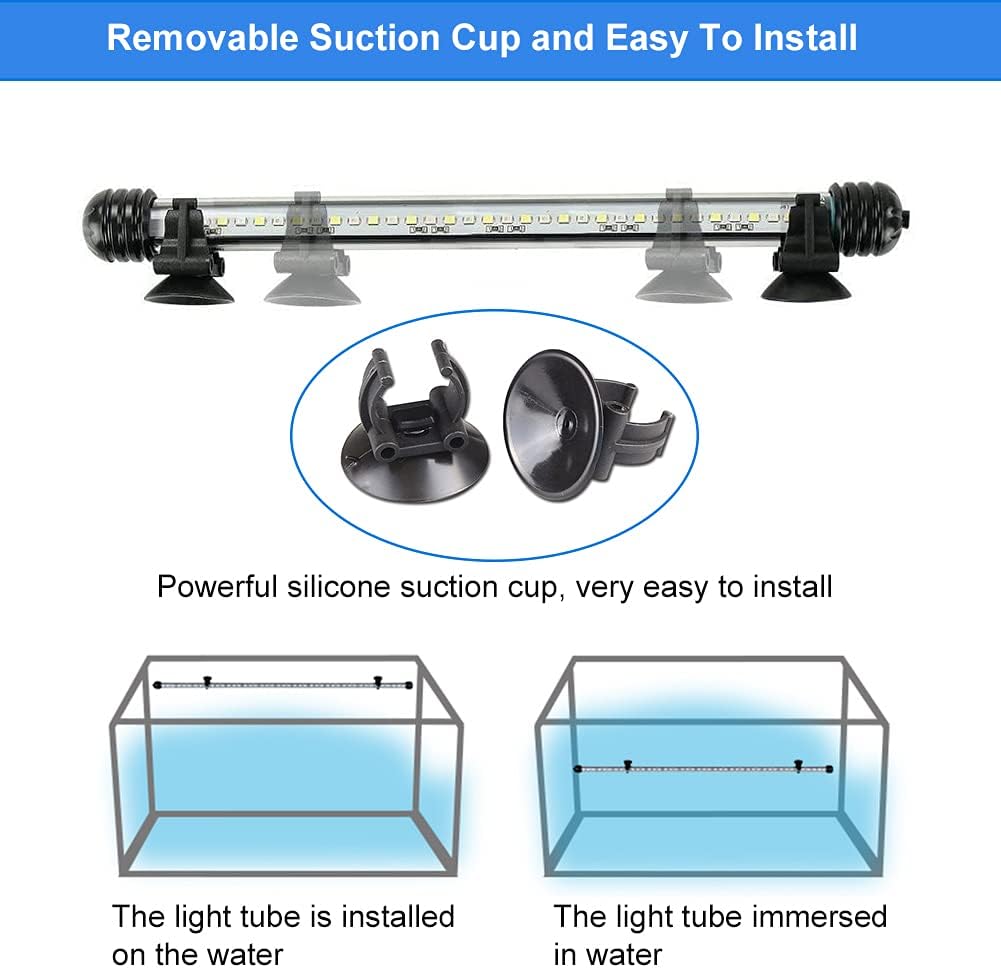 VARMHUS Submersible LED Aquarium Light,Fish Tank Light with Timer Auto On/Off Dimming Function,3 Light Modes Dimmable White-Blue,10 Brightness Levels Optional&3 Levels of timed Loop Function 7.5''
