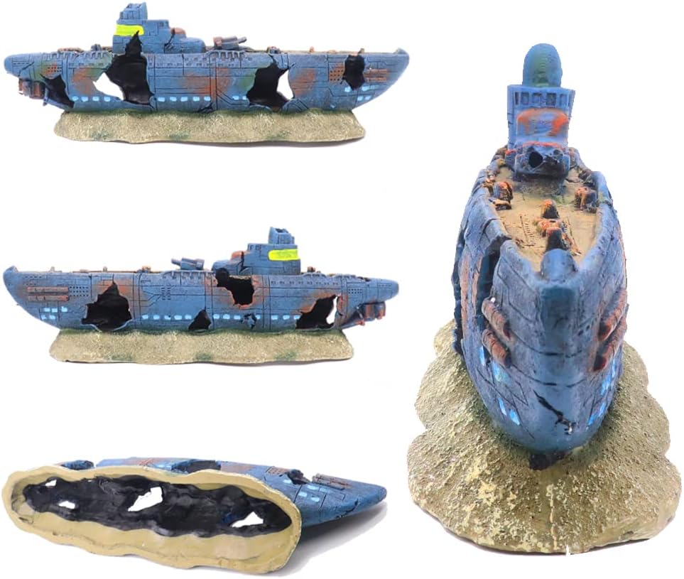 Ulifery Aquarium Shipwreck Sunken Pirate Ship, Submarine Fish Tank Decorations Battleship for Betta Extra Large XL for 55-75 Gallon Tank