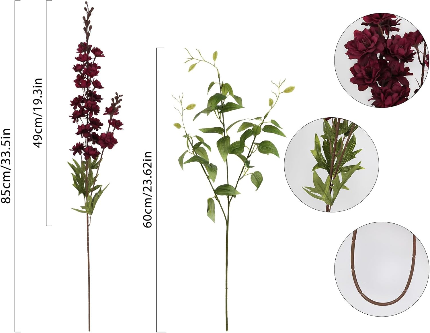 IPOPU Dark Red Flowers Artificial Delphinium 9PCS Burgundy Larkspur Artificial Flowers with Clematis Greenery Burgundy Silk Flowers for Wedding Centerpieces for Home Table Decor (Dark Red)
