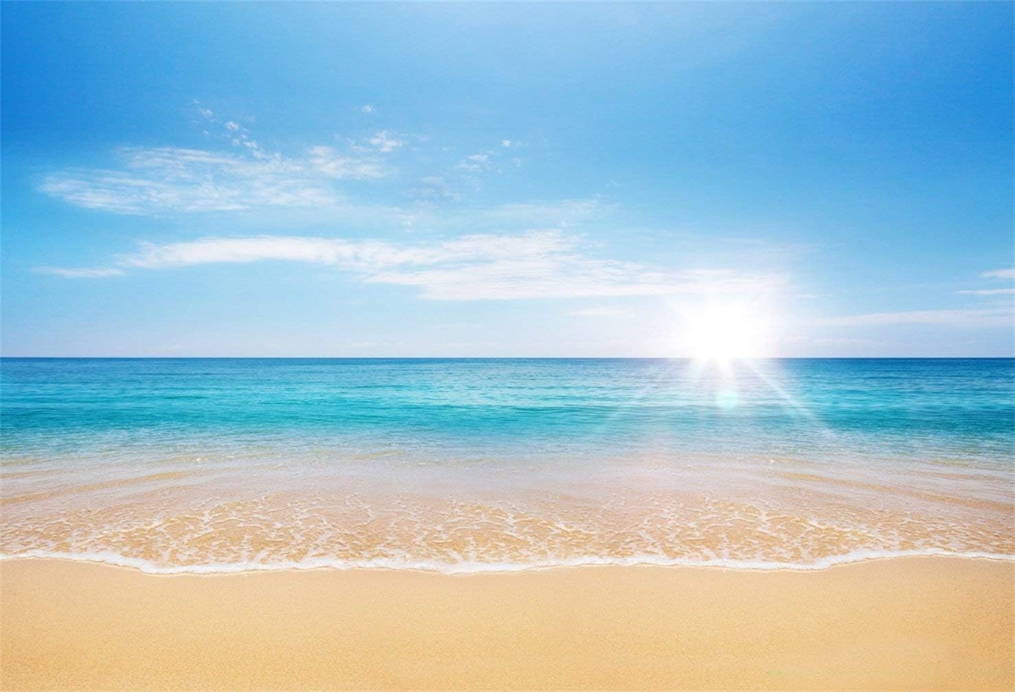 AOFOTO 15x10ft Summer Beach Photography Backdrop Sea Waves Background Blue Sky Clouds Sunlight Hawaiian Luau Adult Lovers Artistic Portrait Wedding Travel Vacation Photo Studio Props Vinyl Wallpaper