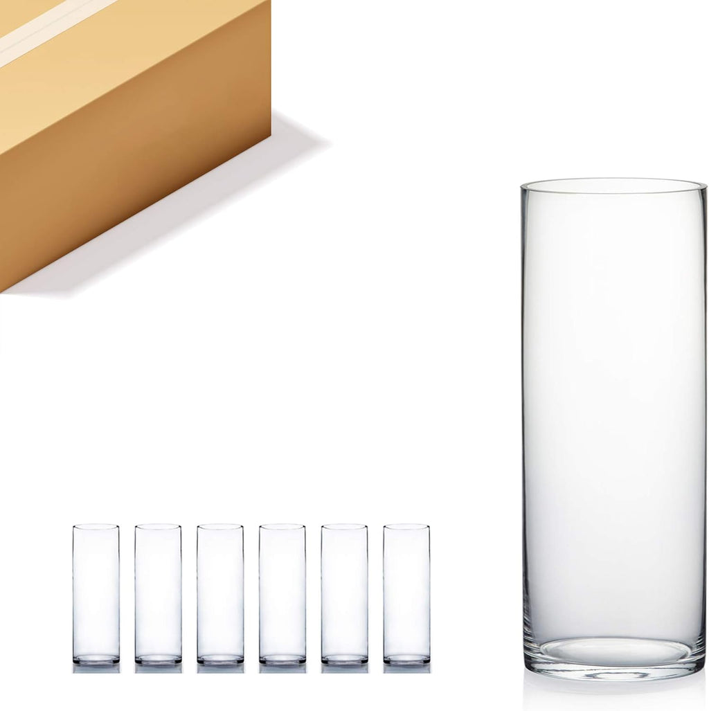 WGV Cylinder Vase Bulk, Width 6", Height 16", Clear Glass Container Terrarium Candle Holder for Wedding Centerpiece, Party Event, Home Office Decor, 6 Pieces