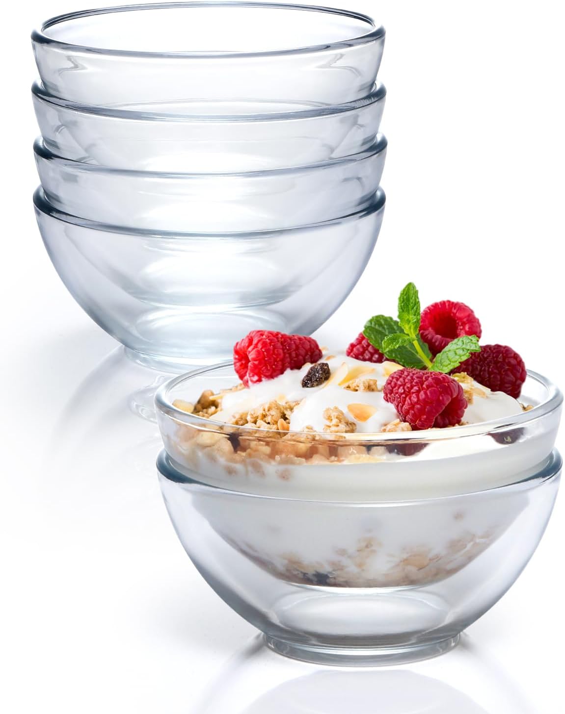 NUTRIUPS 5 Inch Mini Glass Bowls Set of 6, Tempered Glass Snack Bowls for Kitchen Microwave and Oven Safe