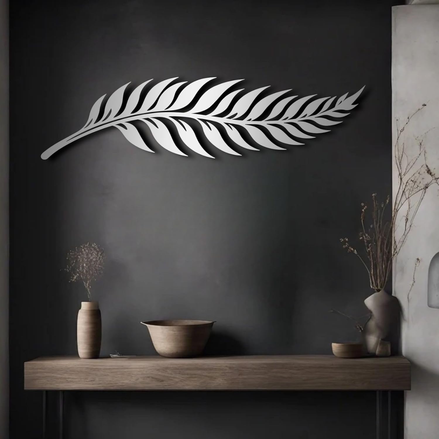 ENJOYOO Metal Leaf Wall Art, Metal Leaf Decor, Branch Wall Decor, Tree Branch Wall Decor, Wall Branch Decor for Living Room, Bedroom, Garden (White, 48×12in/121×31cm, metal wall art)