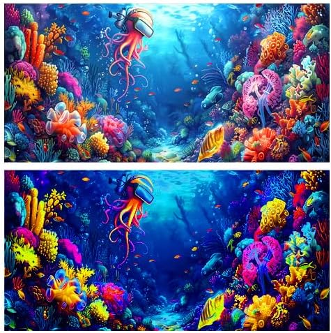 48X24IN Blacklight Ocean HD 3D Black Light Aquarium Background UV Reactive Octopus Background Terrarium Background with 10 EVA Double-Sided Tape with 10 EVA Double-Sided Tape
