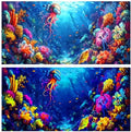 36X18IN Blacklight Ocean HD 3D Black Light Aquarium Background UV Reactive Octopus Background Terrarium Background with 10 EVA Double-Sided Tape with 10 EVA Double-Sided Tape