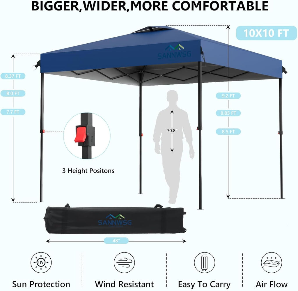 10X10 Pop Up Canopy Tent with 3 Sidewalls,Easy Up Canopy,Commercial Instant Shelter,Heavy Duty One Person Set Up Event Tent,Blue