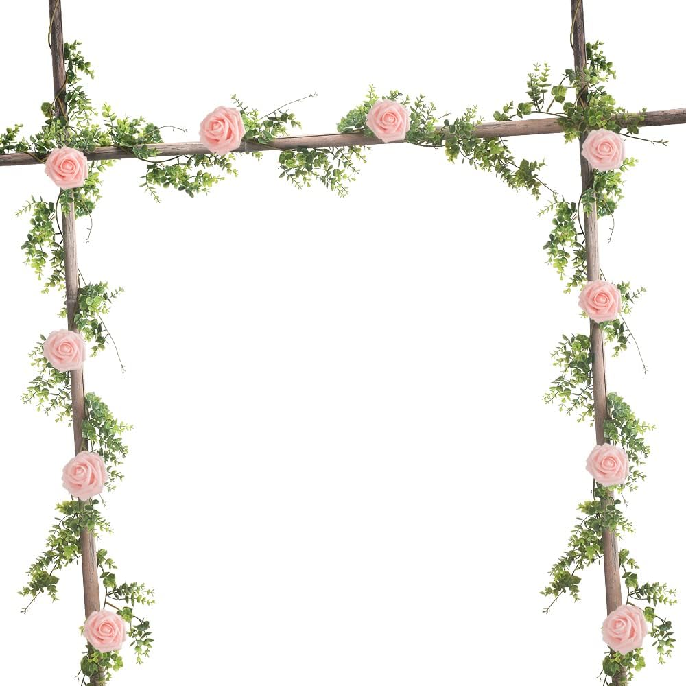 homEdge Artificial Boxwood Garland, 2 Packs 6 Ft Lifelike Greenery Vine Hanging Garland for Wedding Backdrop Arch Wall Decoration