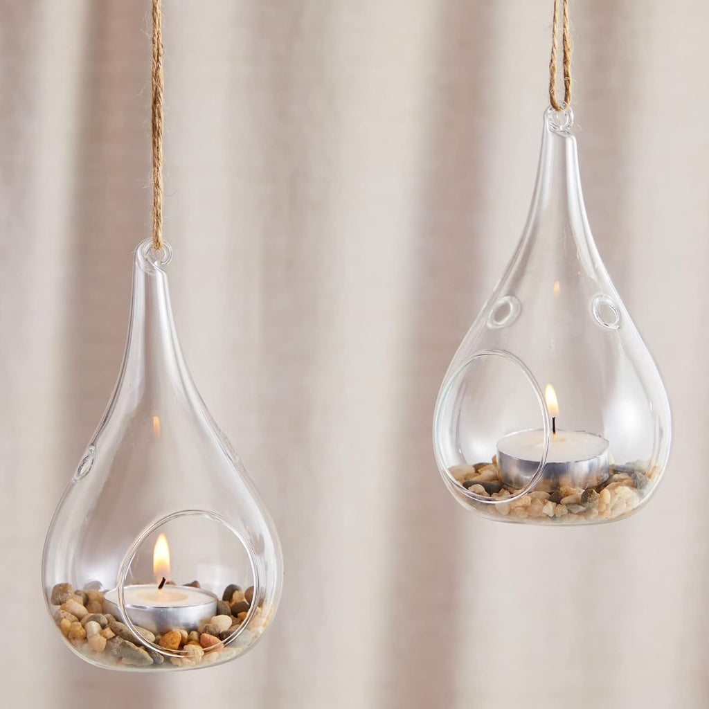Juvale Teardrop Hanging Glass Terrarium - Air Plant Holder & Succulent Planter - Tea Light Candle Holder & Glass Globe for Air Plants - Pack of 5-3 x 5.5 in