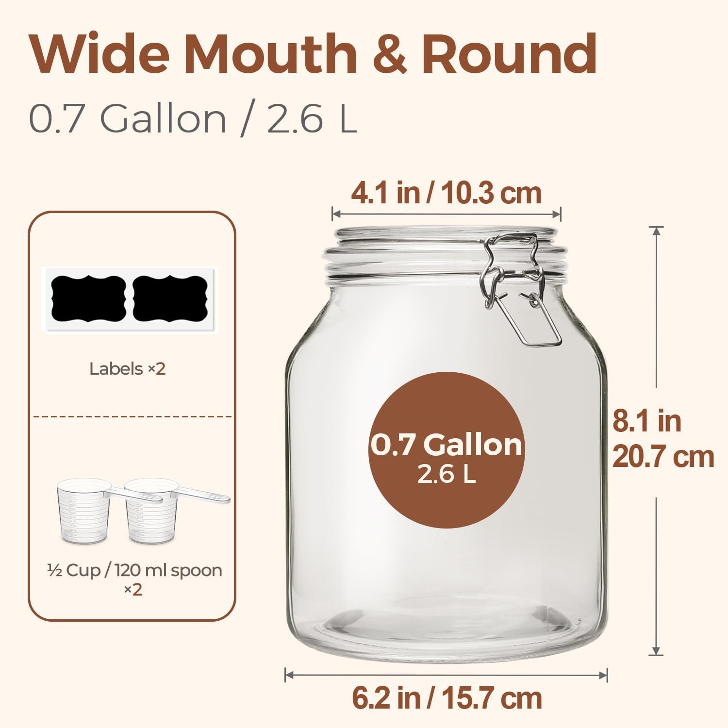 ComSaf Glass Jars with Airtight Lid 0.7 Gallon, Wide Mouth Mason Jars, Canning Jars, Large Glass Storage Containers with Lids, Flour Sugar Storage Container, Large Canister for Rice, Pickle, Set of 2