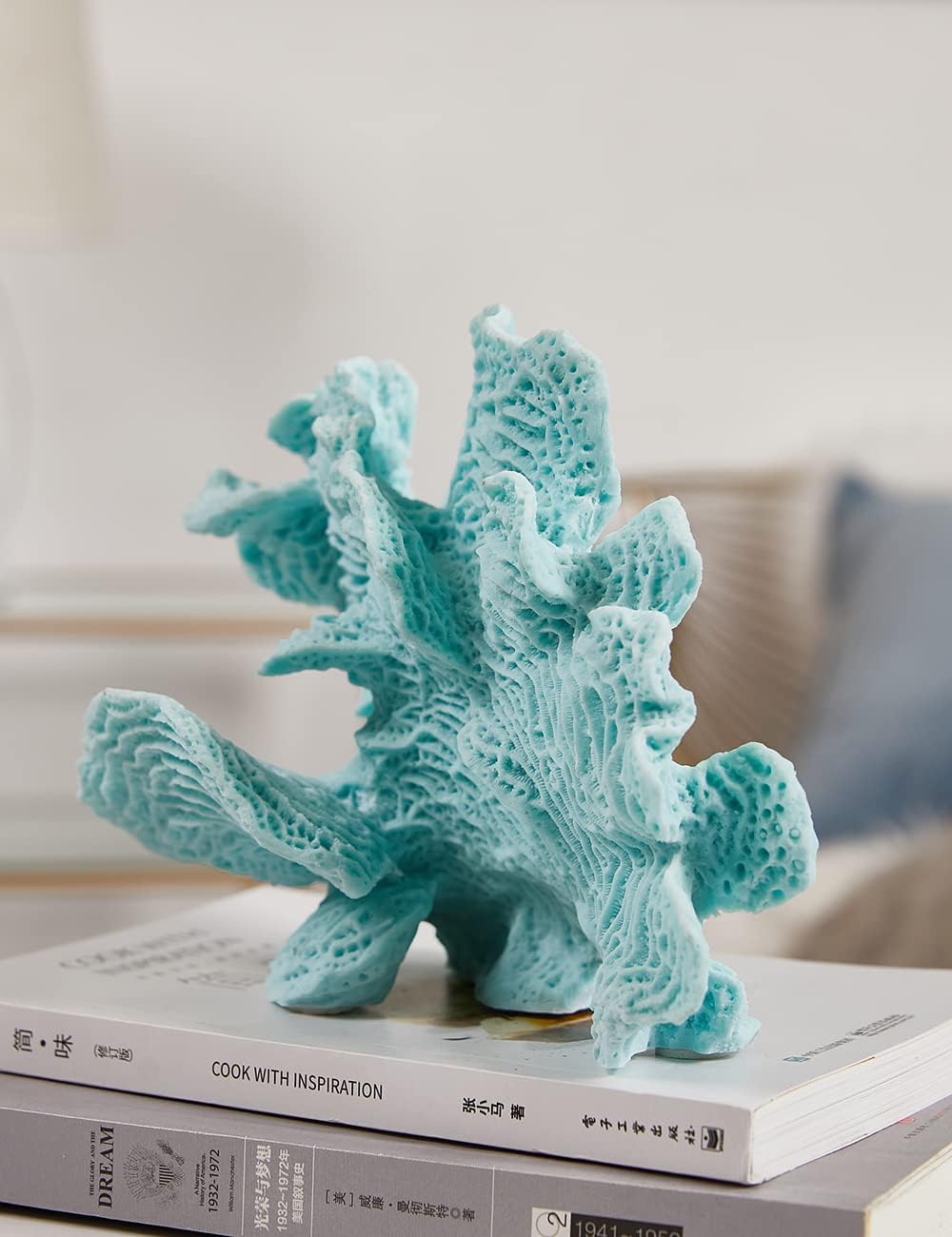 HAUCOZE Artificial Coral Decor Ocean Sculpture Arts Modern Gifts Polyresin Blue 9.4 inch