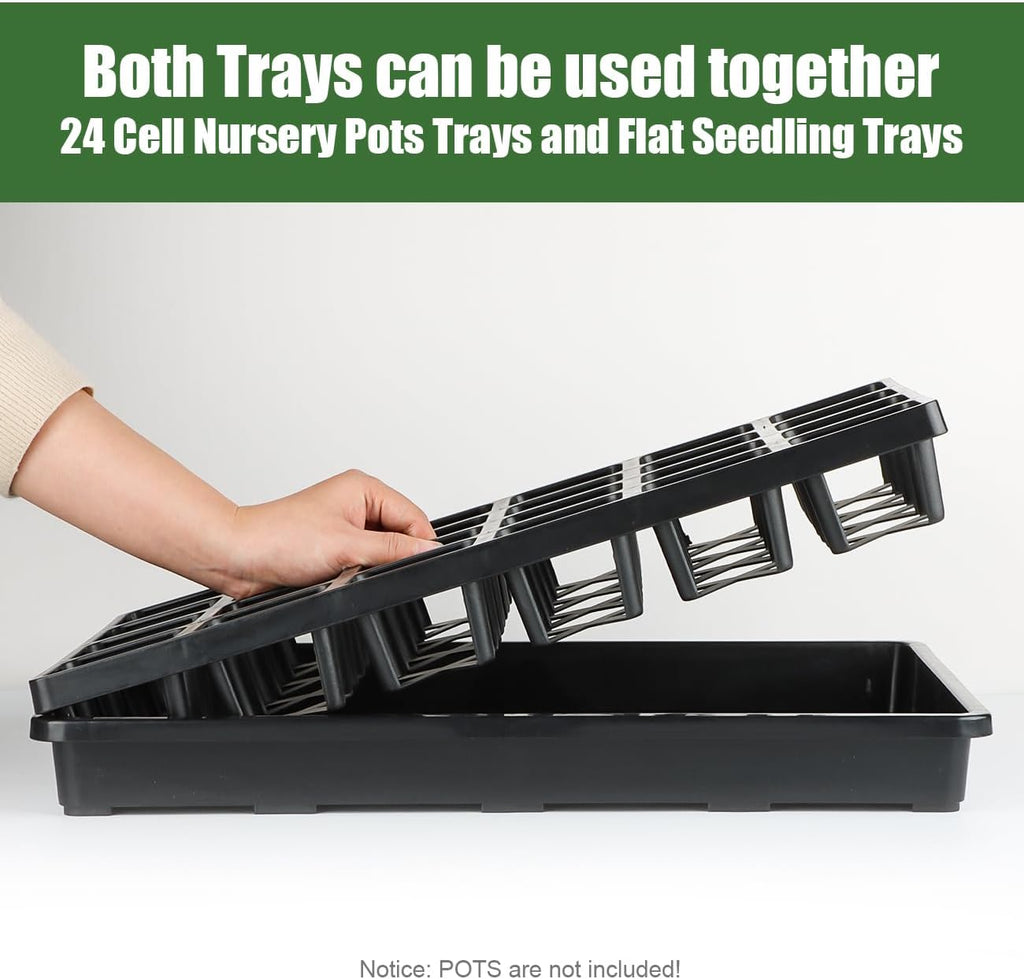 24 Cell Nursery Pots Trays (17"x11"x2") with Plastic Flat Seed Starter Trays, Durable Carrying Seedling Starter Tray, Reusable Planting Tray for Holding 2.7 inch Nursery Pots, 3 Sets Combo