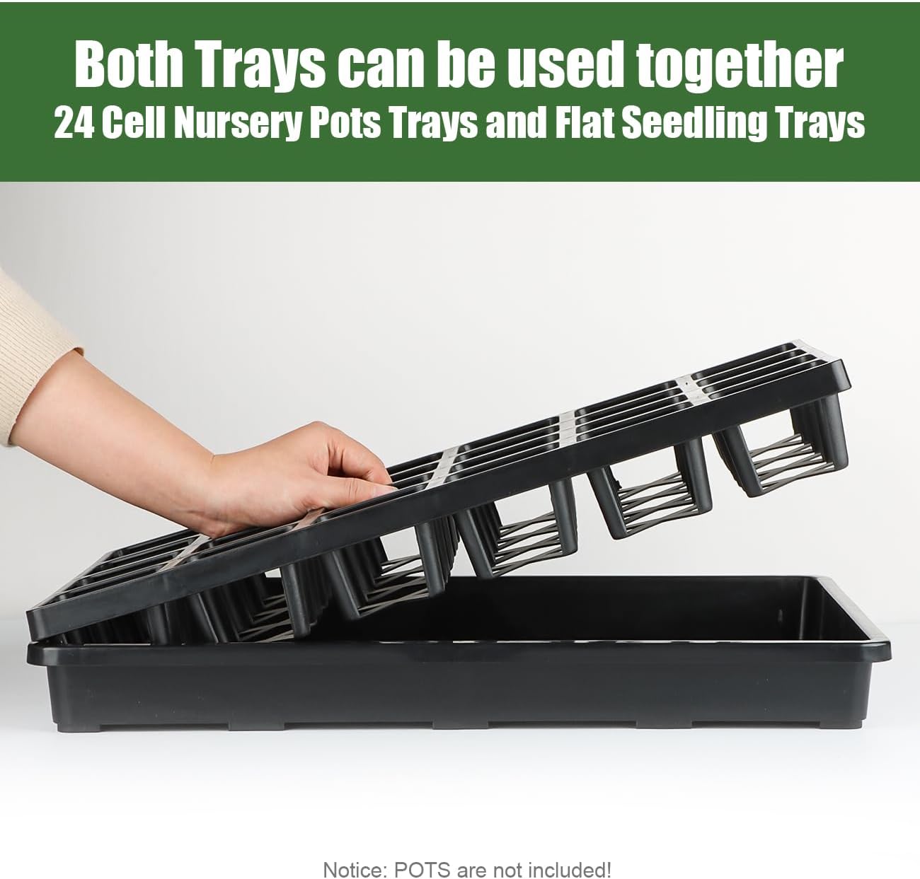 24 Cell Nursery Pots Trays (17"x11"x2") with Plastic Flat Seed Starter Trays, Durable Carrying Seedling Starter Tray, Reusable Planting Tray for Holding 2.7 inch Nursery Pots, 3 Sets Combo