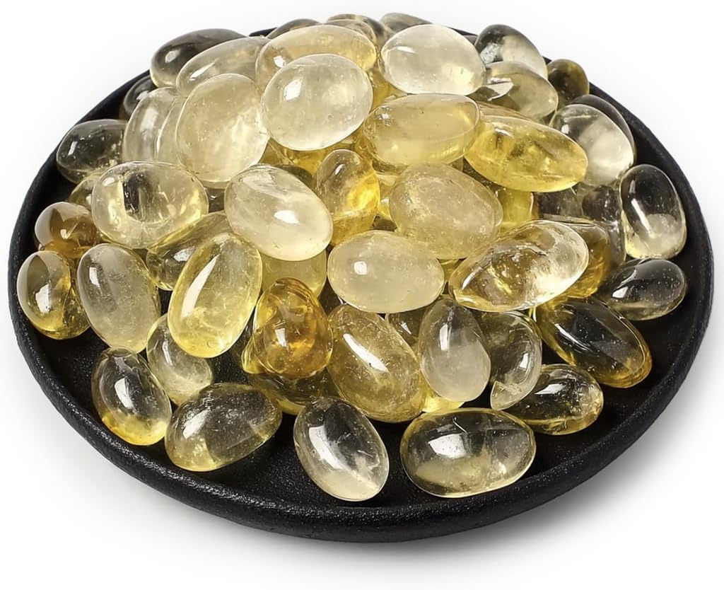 Citrine Healing Crystal Stone Set - 24 to 34 pieces, 0.6" Natural & Polished Stones for Healing, Meditation, Reiki, Chakra, Crafting & Decoration