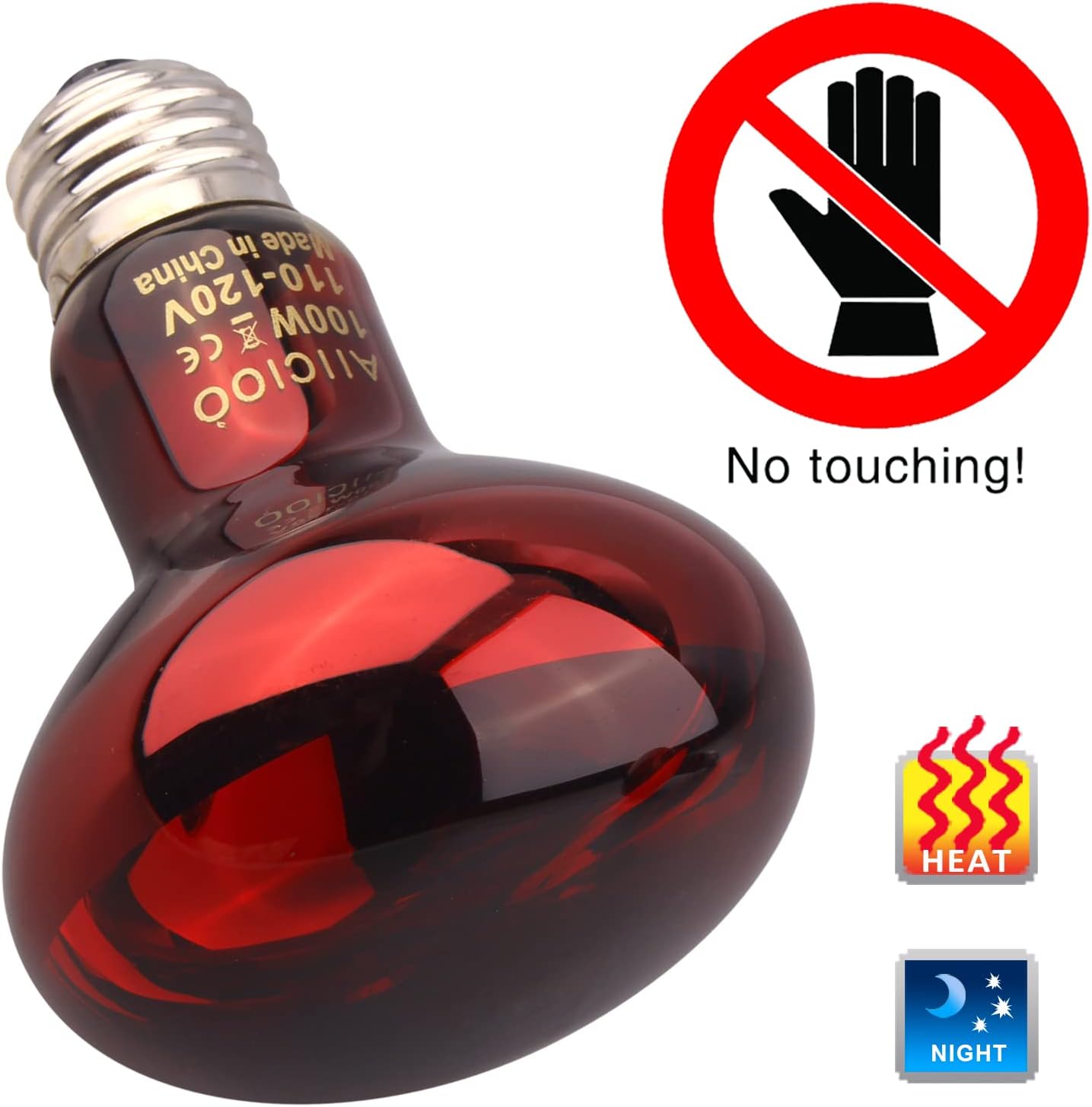 Aiicioo Reptile Red Night Light Bulb - 100W Reptile Heat Lamp Bulb Infrared Basking Spot Lamp for Bearded Dragon Lizard Turtle Hermit Crab Leopard Gecko Snake Chameleon Tank