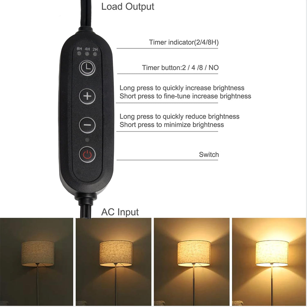 2Pack Plug-in Dimmer 110-120V Timer Switch Wire for Grow Lights Aromatherapy Diffuser 2H/4H/8H Dimmer Inline Lights Switch for Incandescent/Halogen Bulb Table or Floor Lamp