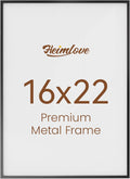 Heimlove 16x22 Metal Picture Frame,Black Aluminum Wall Gallery Poster Puzzles Artwork frames-Real Tempered Glass,Mounting Horizontally or Vertically Decor for Wall-1Pack