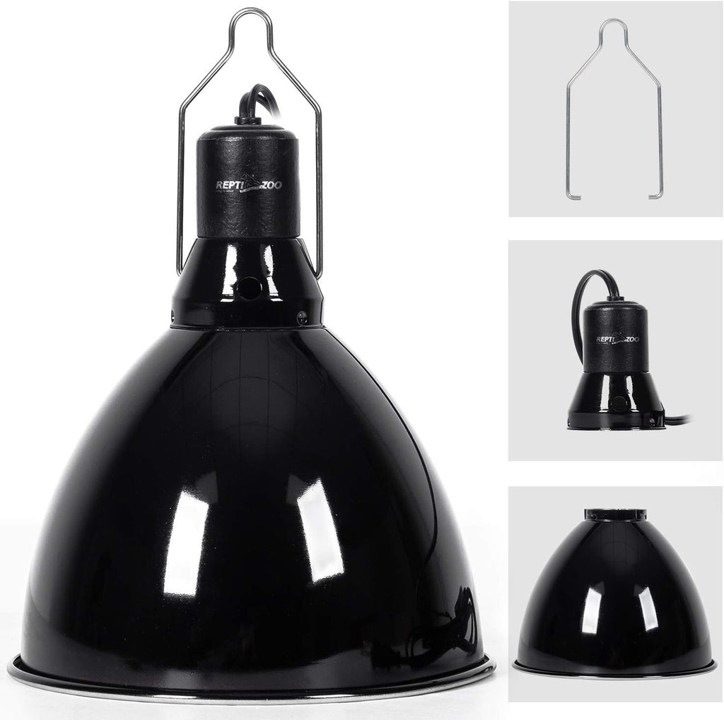 REPTI ZOO 8.5 inch Reptile Light Fixture 200W 2 in 1 E26 Base with Removable Ceramic Socket with On Off Toggle Switch in Black,Aquarium Dome Reptile UVB Light Socket Fixture (Without Bulbs)
