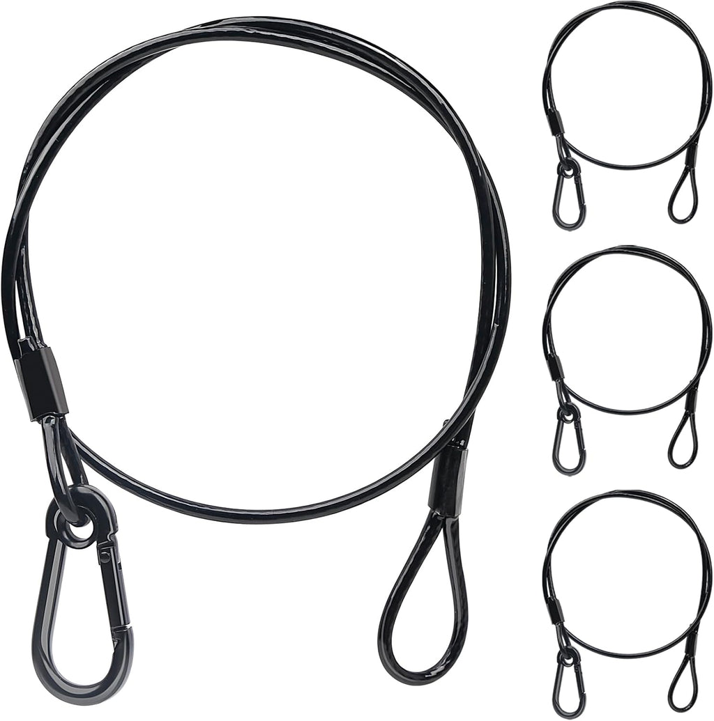 4Pack Black Chain Hanging Safety Cables with Hook Truss Clamps for Lights, Stainless Steel Lanyard Stage Lights Safety Chains, Security Cable with Loops（Diameter 4mm/0.16'',Length 85cm/34'',Load 60lb