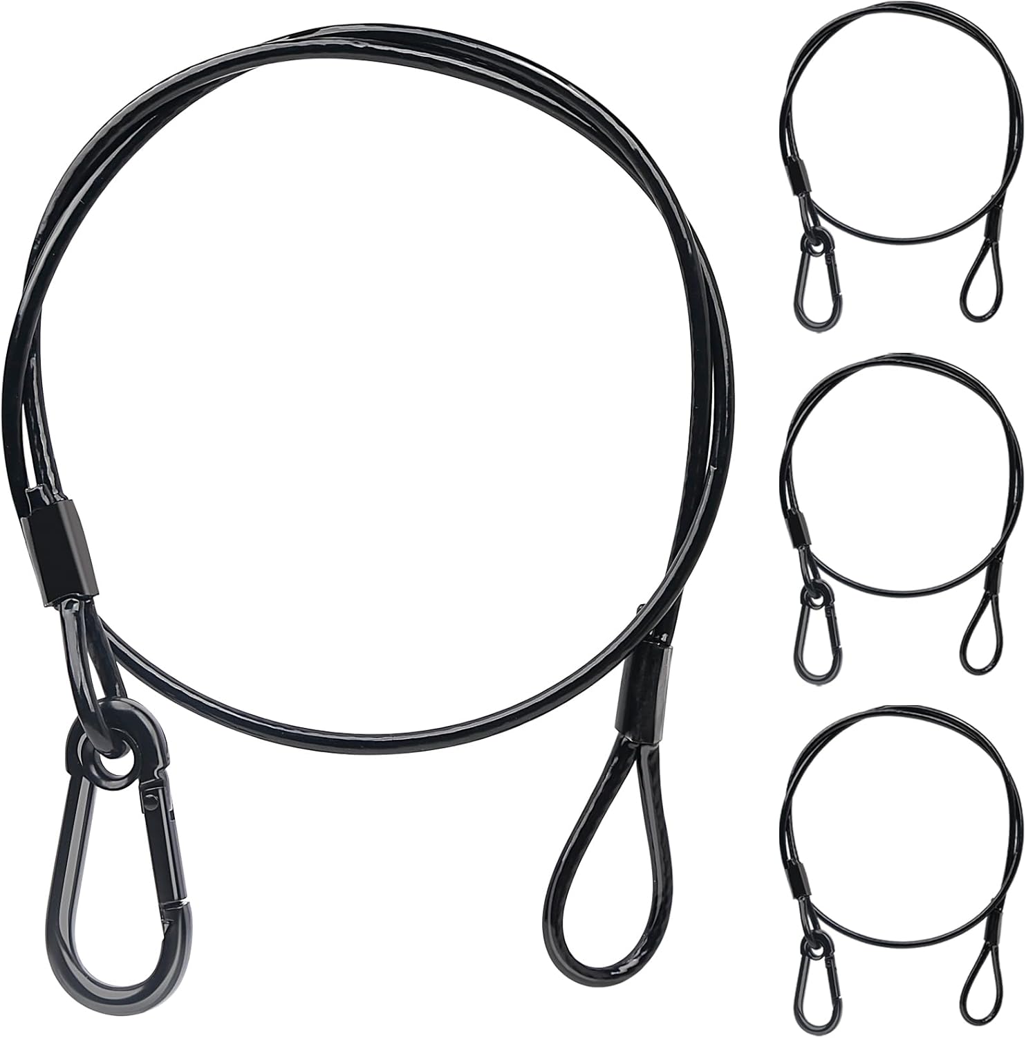 4Pack Black Chain Hanging Safety Cables with Hook Truss Clamps for Lights, Stainless Steel Lanyard Stage Lights Safety Chains, Security Cable with Loops（Diameter 4mm/0.16'',Length 85cm/34'',Load 60lb
