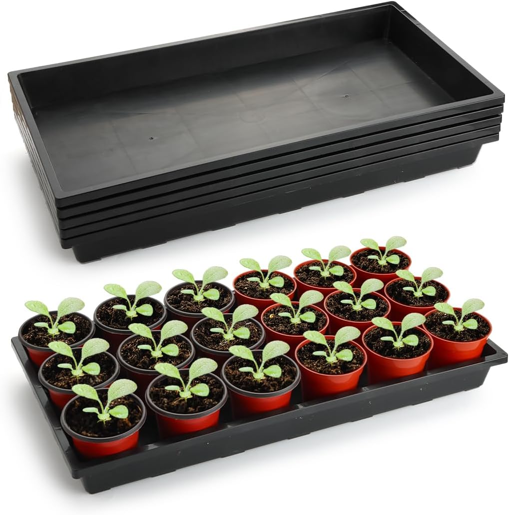 1020 Nursery Pot Trays 5 Pack, Plastic Flat Seed Starter Tray, Reusable Seedling Starting Tray for Holding and Carrying Plant Pots (Black)