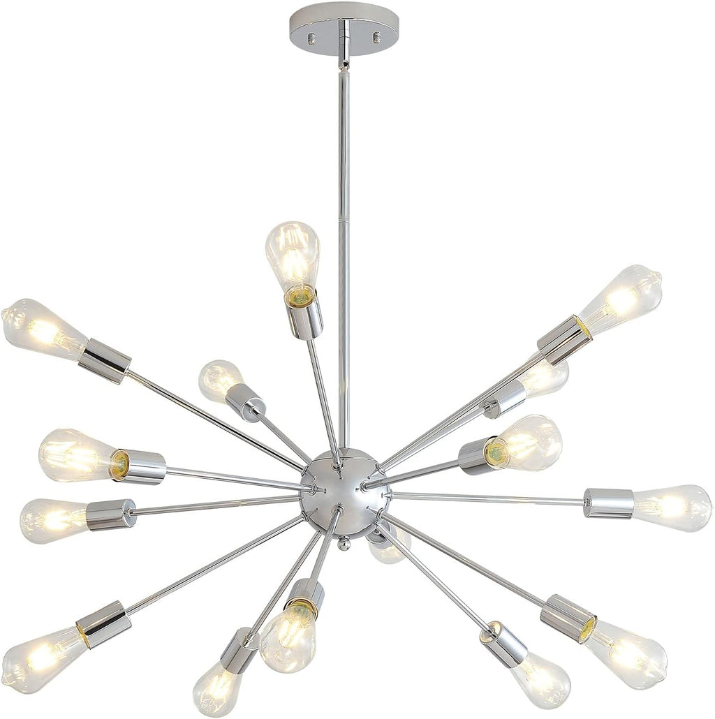 Mid-Century Sputnik Chandeliers 15-Lights, Modern Semi Flush Mount Ceiling Light Fixture Industrial Retro Hanging Lamps for Kitchen Living Room Dining Bedroom Corridor, Chrome（Bulb Not Included）