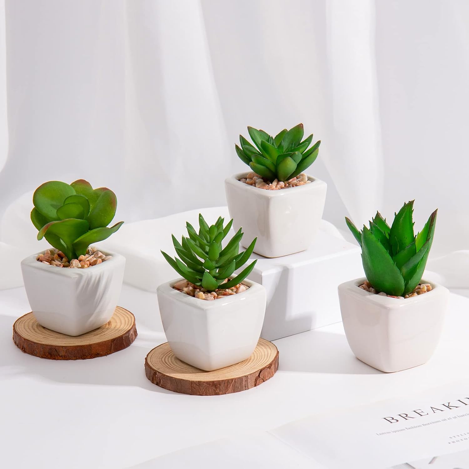 Briful Mini Fake Plants 4 Packs Assorted Artificial Succulents Plants Potted Faux Succulents Plants in Ceramic Planter Pot for Home Decor Indoor Bathroom Shelf Tabletop