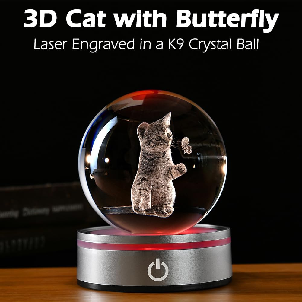 IFOLAINA Cat Lovers Gifts for Women 3D Crystal Ball Decor Lamp Cat Themed Gifts for Her Birthday Christmas Kitten Snow Globe