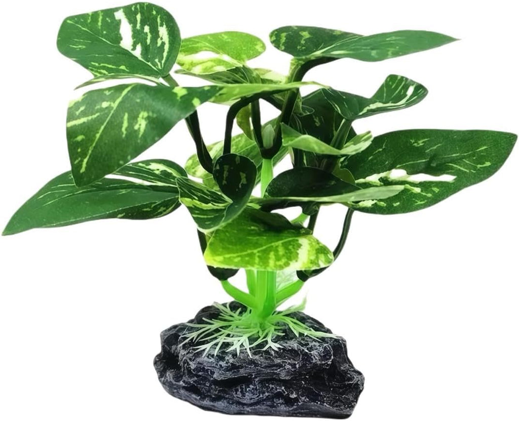 JGbaby Artificial Aquarium Plants,Fish Tank Decorations Betta Leaf Hammock 4in Realistic Silk & Plastic Plants, Hideout Decor for Betta. Goldfish,Reptiles,Small Tanks (Green Type-D)