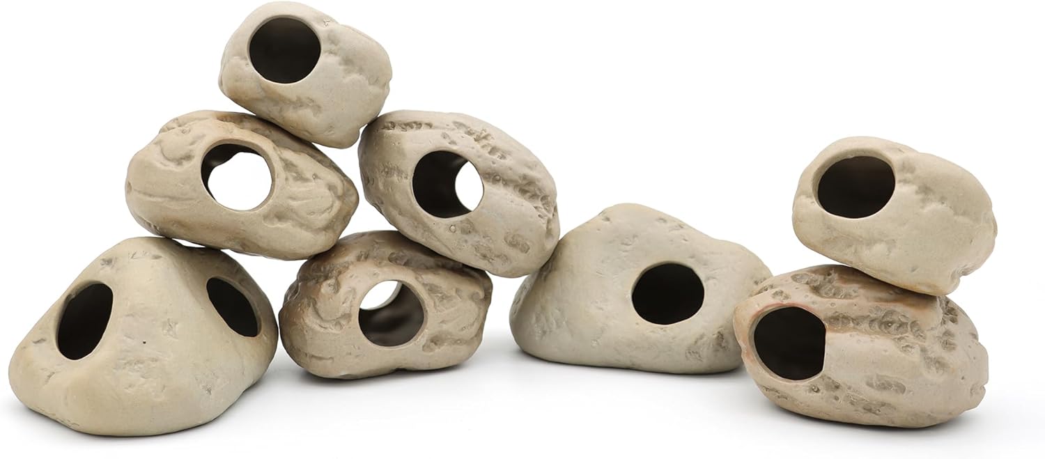 Aquarium Decorations Stackable Ceramic Cave Betta Fish Tank Accessories Rock Cave Decor 8-Piece Set