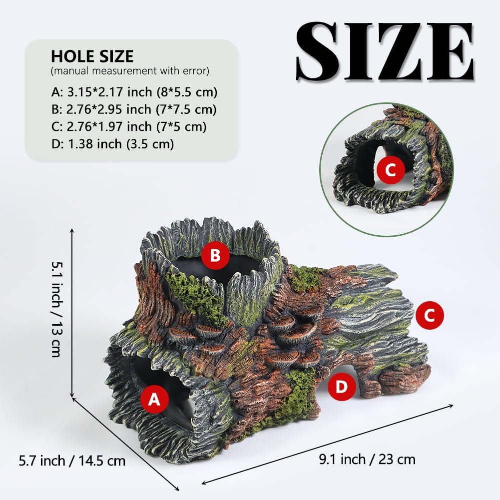 Aquarium Decorations Hollow Tree Trunk Fish Tank Accessories Stump Shelter for Betta Hideout Caves Driftwood for Aquarium Simulation Tree Decor with Holes