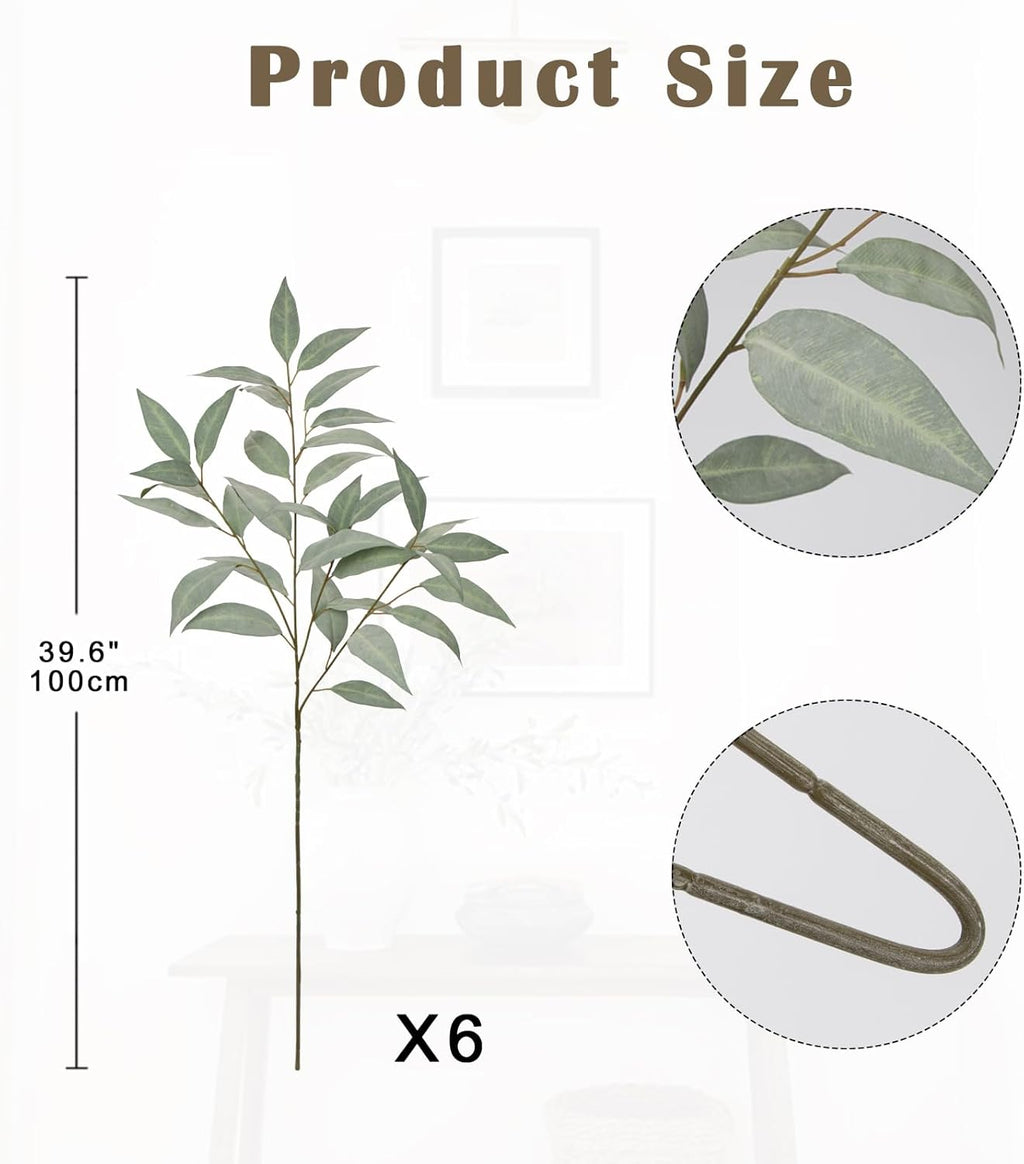 Briful Set of 6 Faux Eucalyptus Stems 39.5 '' Long Stem Artificial Branches for Vase Round Year Greenery Stems Realistic Gray Eucalyptus Leaf Sprays for Home Decor Indoor Party Wedding