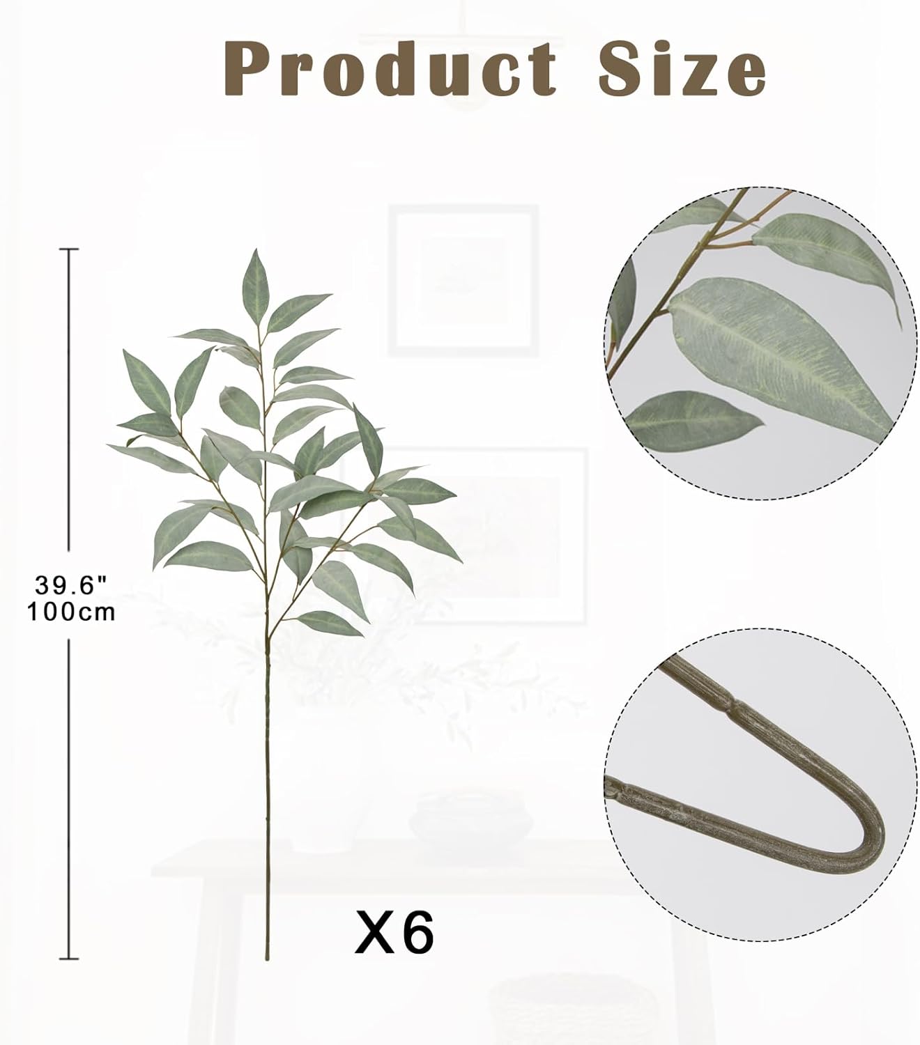 Briful Set of 6 Faux Eucalyptus Stems 39.5 '' Long Stem Artificial Branches for Vase Round Year Greenery Stems Realistic Gray Eucalyptus Leaf Sprays for Home Decor Indoor Party Wedding