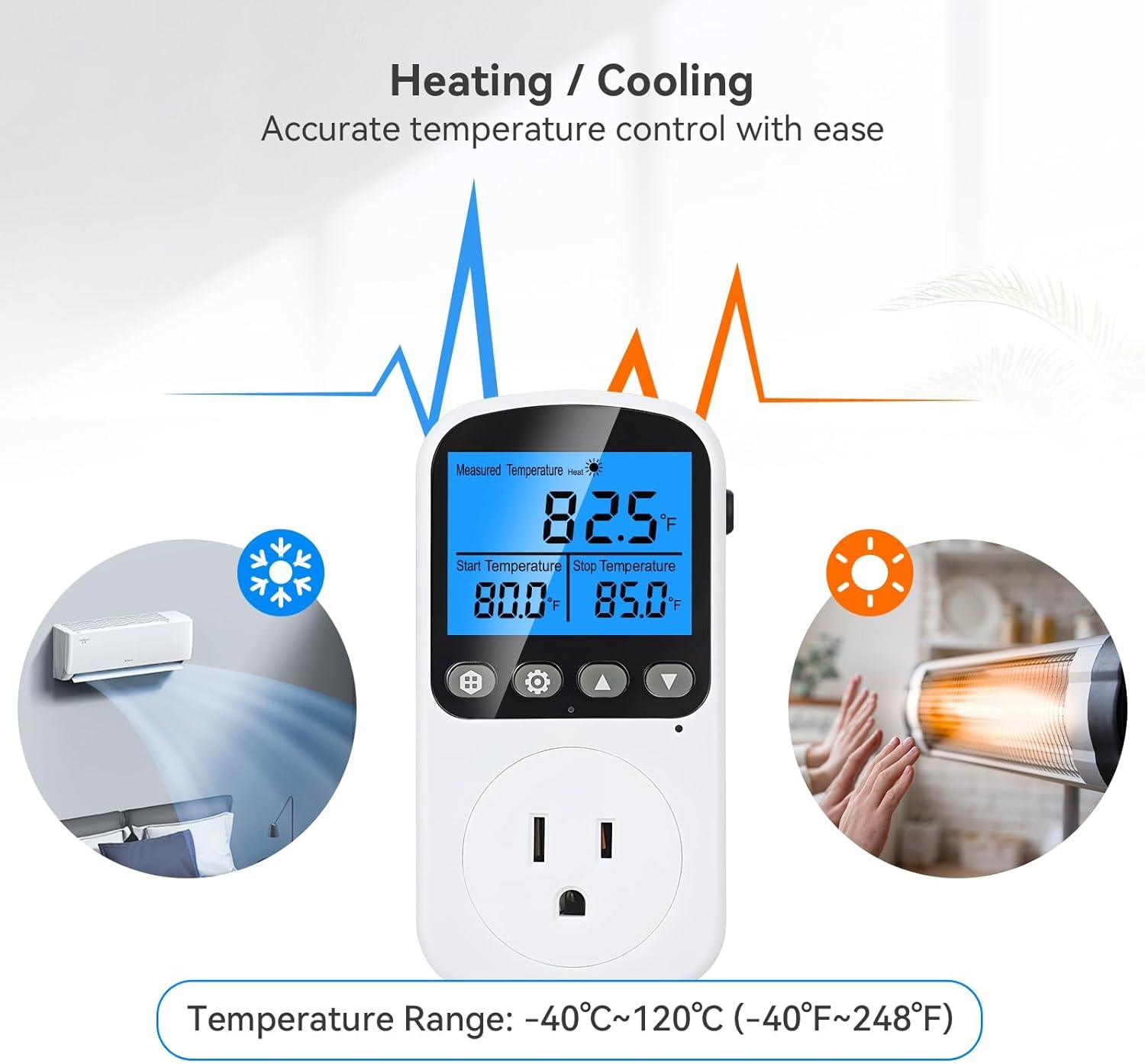 INKBIRDPLUS Temperature Controller Outlet, Smart Heating Cooling Control with 4 Timing Modes, Backlit LCD, Calibration, Ideal for Reptile, Incubation, Aquarium, Home Brewing (TC+CD)