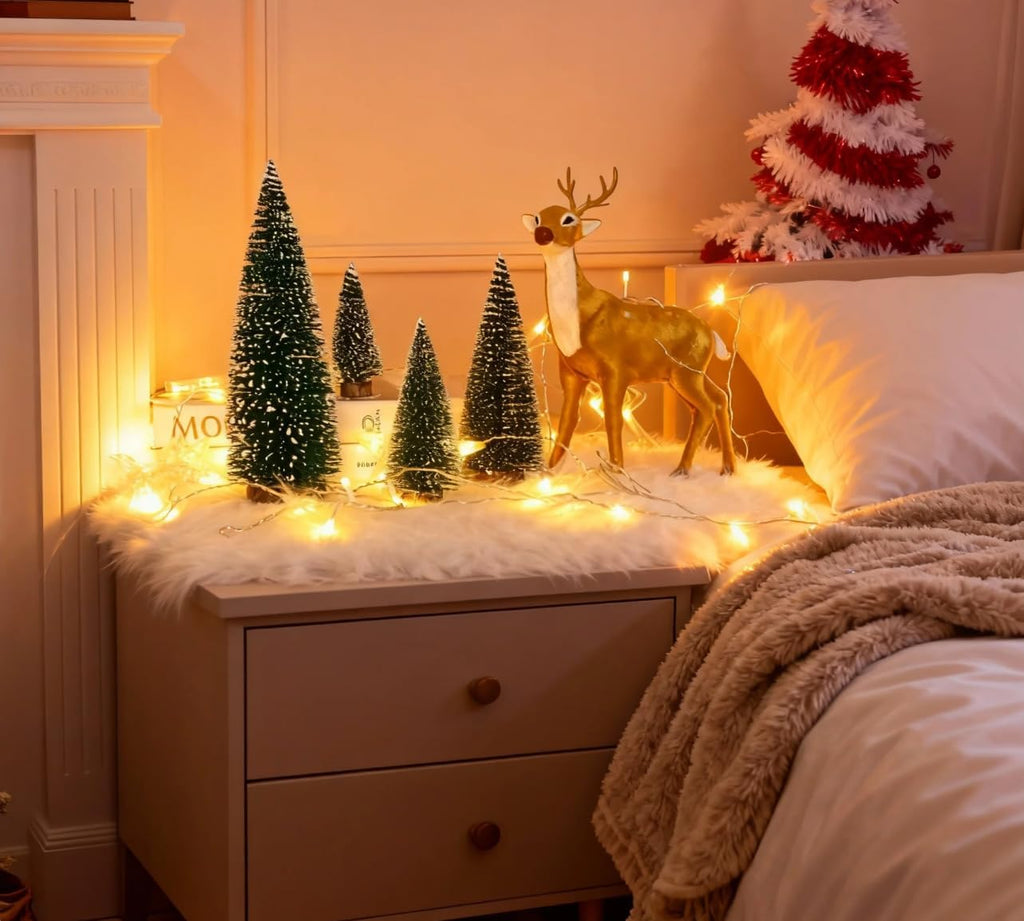 10Pcs Mini Christmas Trees, Bottle Brush Trees with Wood Base Sisal Snow Pine Trees for XmasTable Top Decor Winter Crafts Ornaments