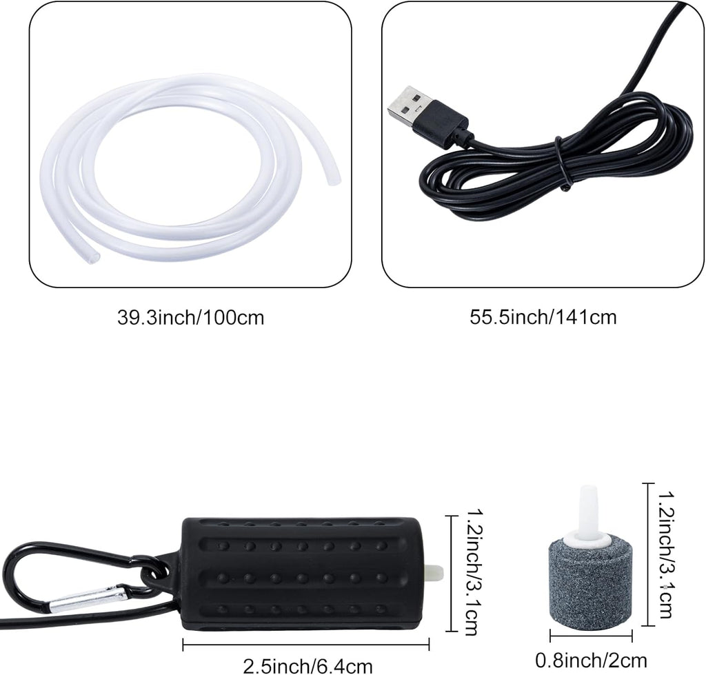 Aquarium USB Air Pump, Handsandrais Ultra Durable and Quiet Fish Tank Air Pumps, Mini USB Nano Pump with Energy Saving - Black