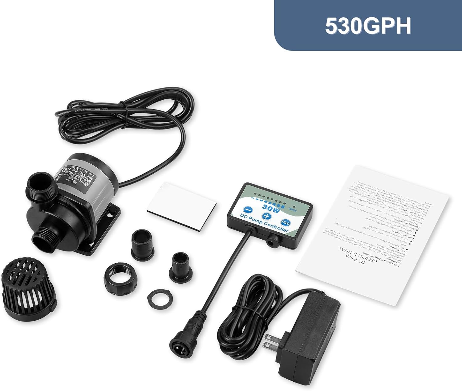 530GPH Nano Aquarium DC Pump With Controller,20W Small DC24V Return Pump for small fish tank,7ft max lift,submersible and inline mini water pump for saltwater and fresh water