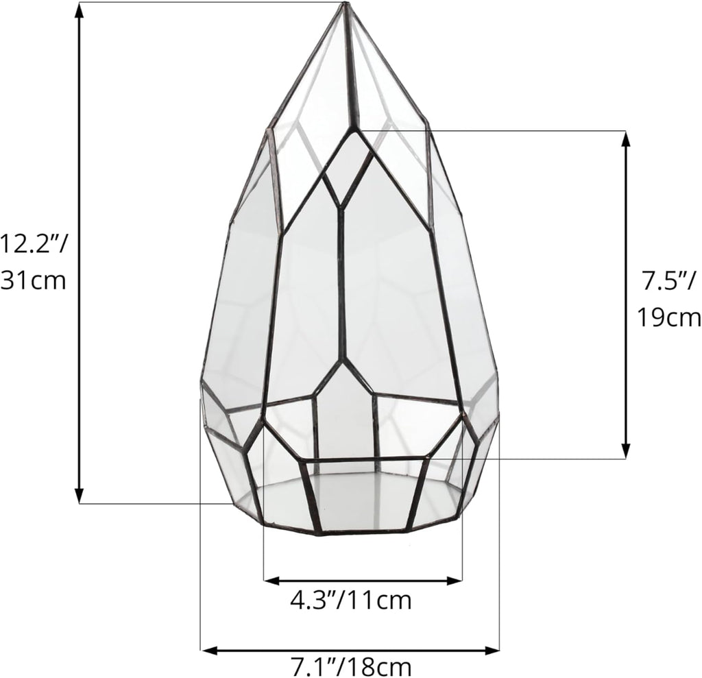 NCYP Modern Tabletop Black Glass Geometric Terrarium Container - Balcony Planter DIY Display Flower Pot for Succulent Fern - Miniature Botanical Fairy Garden, Large (No Plants, No Door)