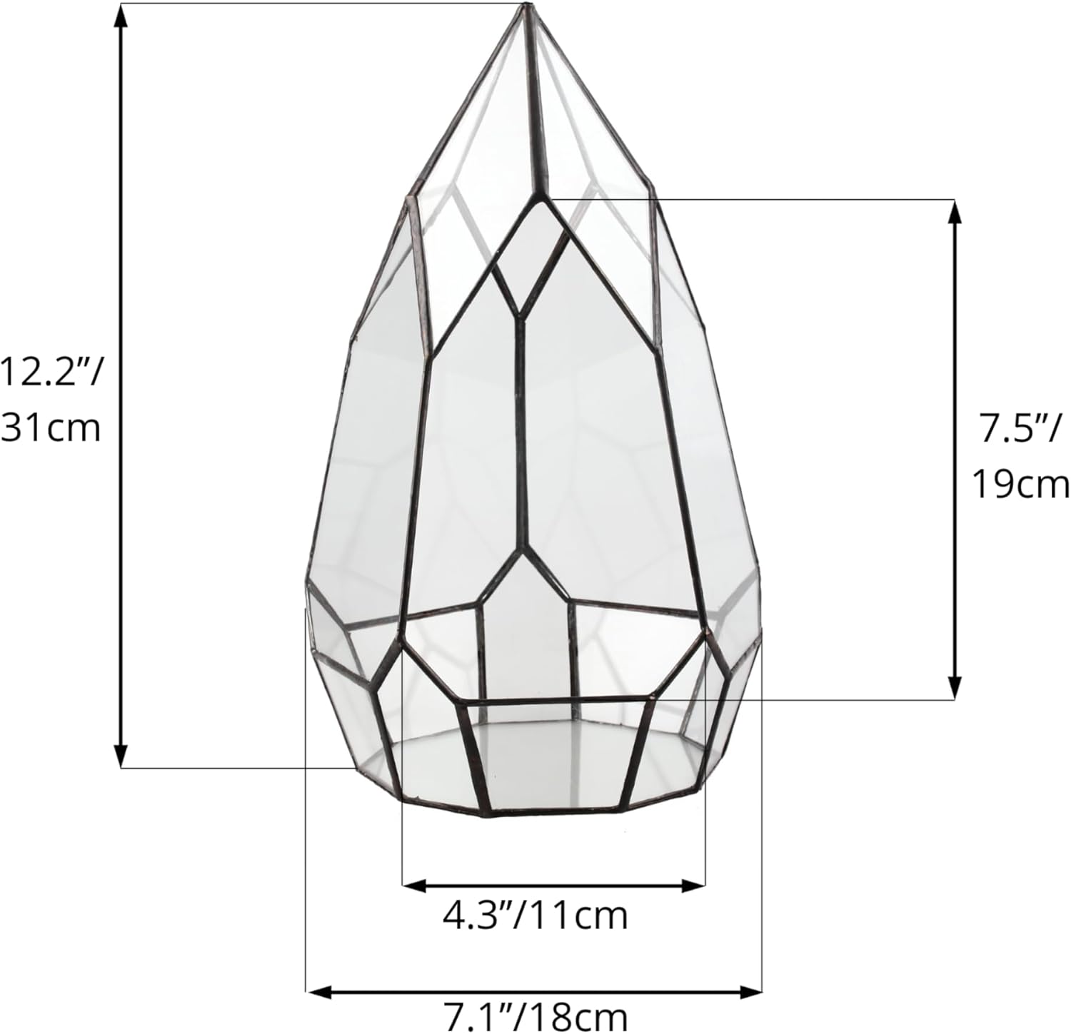 NCYP Modern Tabletop Black Glass Geometric Terrarium Container - Balcony Planter DIY Display Flower Pot for Succulent Fern - Miniature Botanical Fairy Garden, Large (No Plants, No Door)