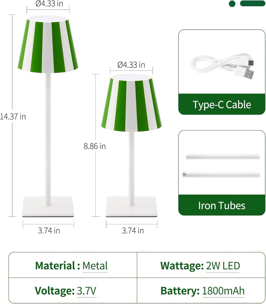 UME 3 Pack Cordless Table Lamp, Battery Operated Lamp - Portable Waterproof Rechargeable Table Lamp w/ 3 Color Temps & Stepless Dimming for Dinner, Desk, Cafe, Outdoor (Christmas Green)